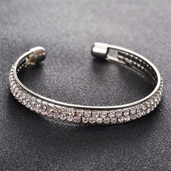 ROMAD 2 Rows Opening Bracelets Women Crystal Rhinestone Bangle Wristband Cuff Open Bracelets Wedding Party Charms Jewelry R2